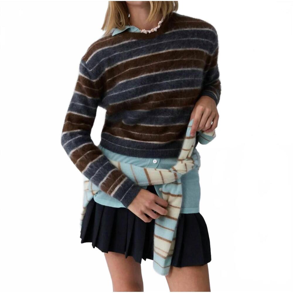 NEW GUEST IN RESIDENCE grizzly stripe crew sweater in charcoal combo